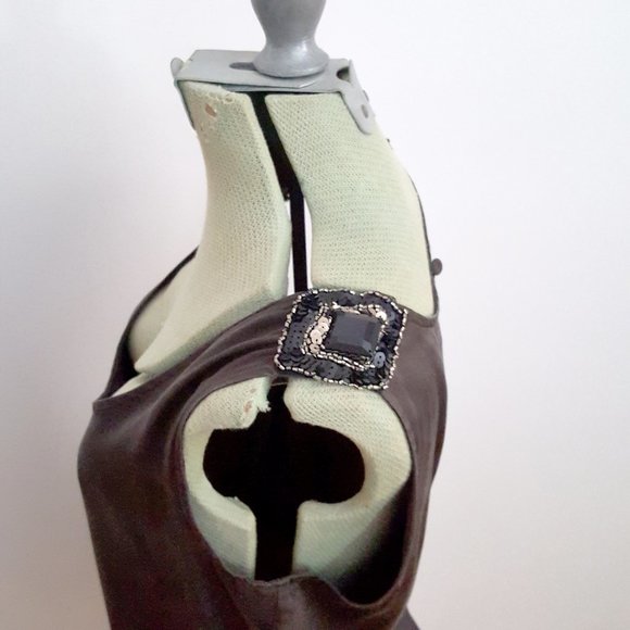 NWT Jenny Han dark grey/black 100% silk sleeveless cocktail dress with sequins - Picture 9 of 15